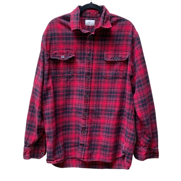 Jachs Other - Jachs Men's XLT Red & Black Plaid Heavy Cotton Flannel Shirt Shacket 32” length